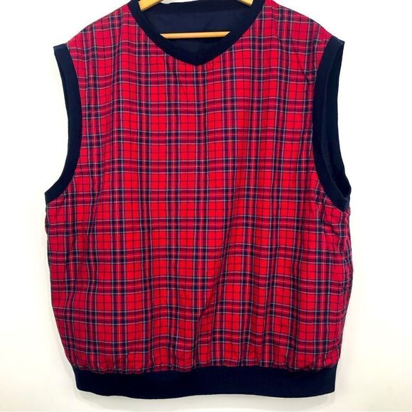Polo Golf Ralph Lauren Navy Red Plaid Reversible Nylon Golf Performance Vest - Picture 1 of 13